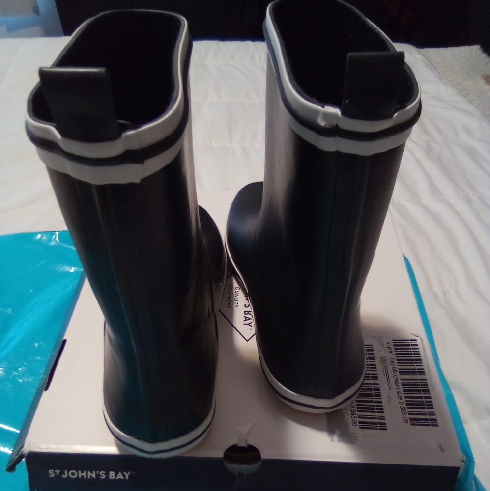 Ladies Rain Boots.black and White Size 8m - Picture 2 of 3